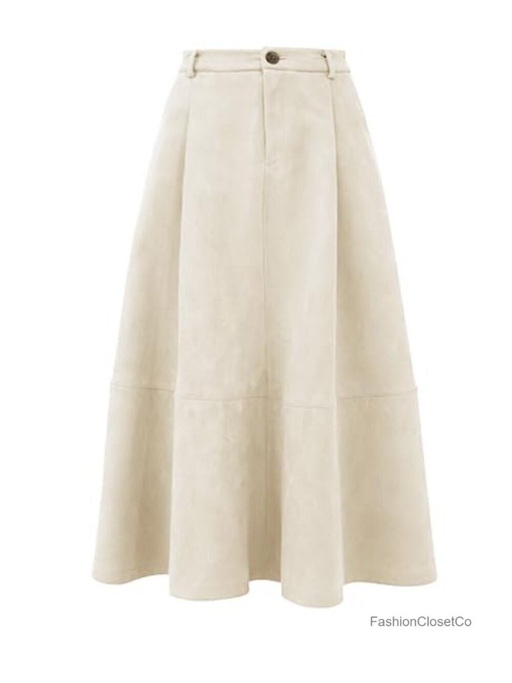 Faux Suede Midi Skirt High Waist A-Line Pleated with Pockets